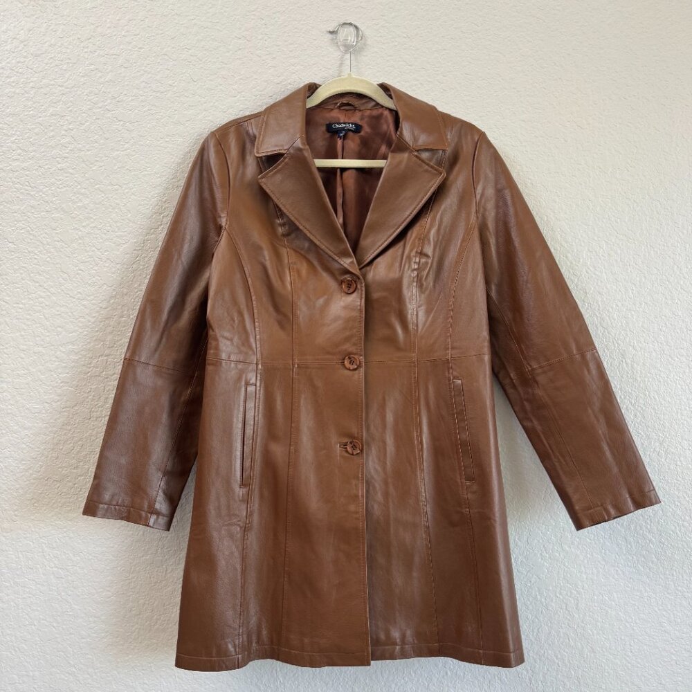 Chadwicks of Boston 100% Leather Trench Coat – Brown – Size 10